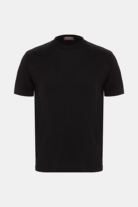 BİSİKLET YAKALI KISA KOL LİKRALI KETEN T-SHIRT