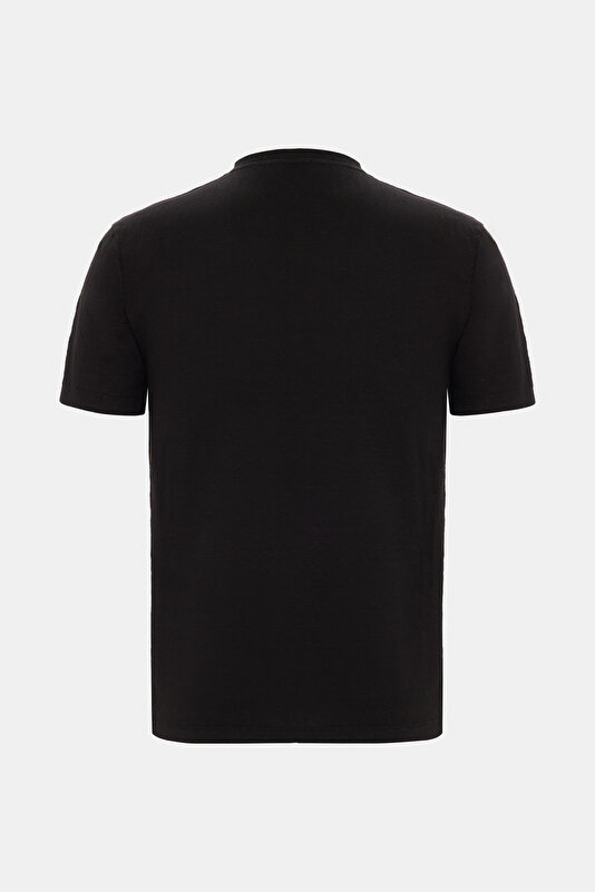 BİSİKLET YAKALI KISA KOL LİKRALI KETEN T-SHIRT 2