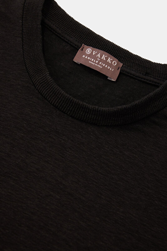 BİSİKLET YAKALI KISA KOL LİKRALI KETEN T-SHIRT 3