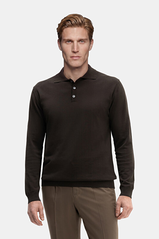 BROWN POLO NECK LONG SLEEVE TSHIRT