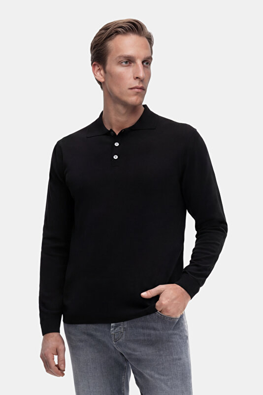 BLACK POLO NECK LONG SLEEVE TSHIRT