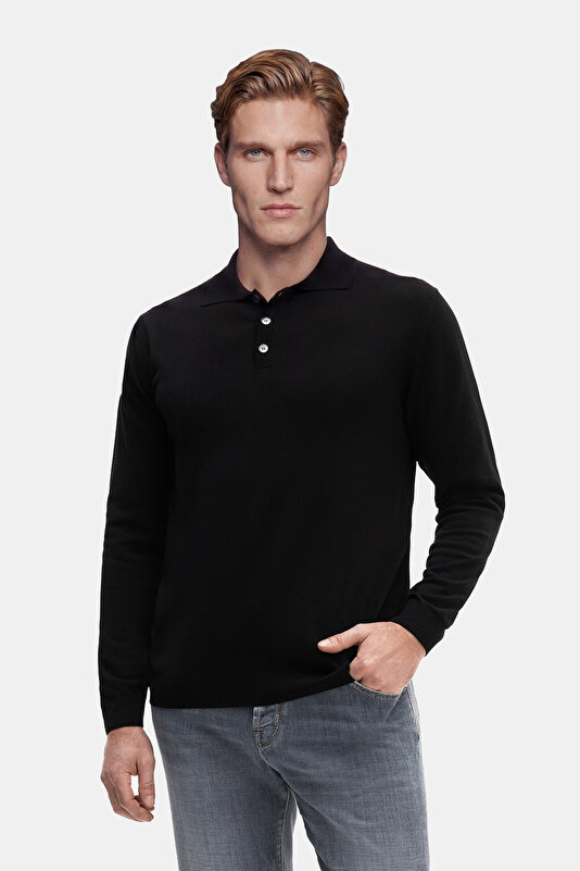 BLACK POLO NECK LONG SLEEVE TSHIRT