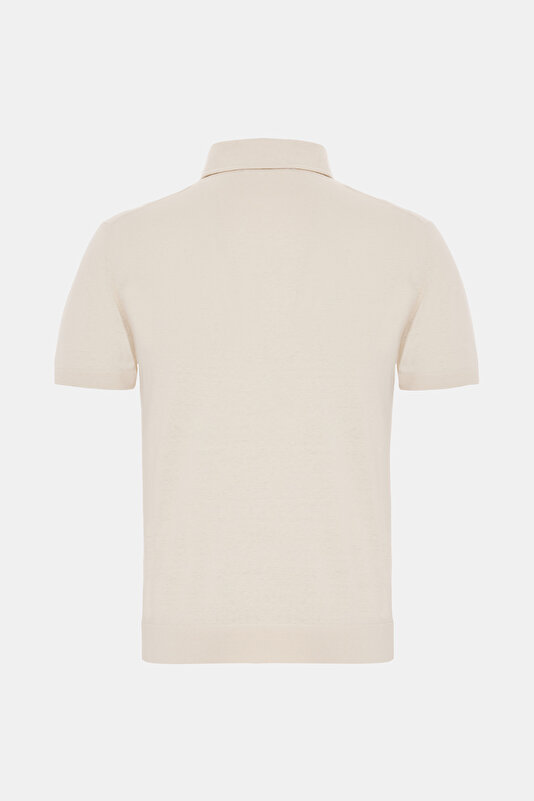 BİSİKLET YAKALI KISA KOL LİKRALI KETEN T-SHIRT 2