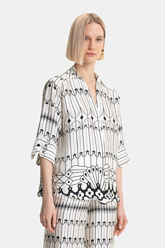 WHITE 3/4 SLEEVES BLOUSE