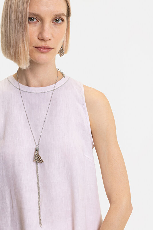 POWDER BASIC / ROUND NECKLINE SLEEVELESS BLOUSE 3