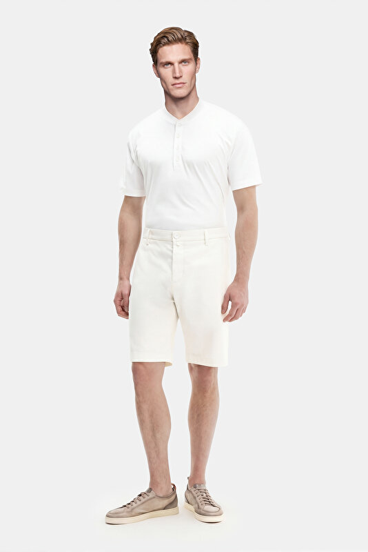 WHITE COTTON ELASTANE BERMUDA