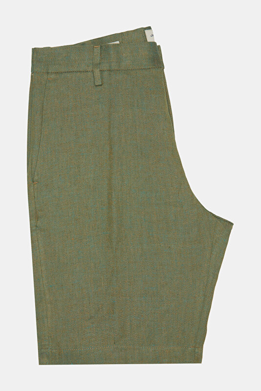 BLUE HERRINGBONE LINEN BERMUDA