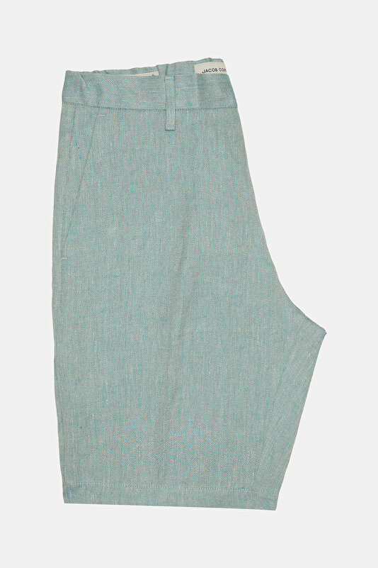 LIGHT GREEN HERRINGBONE LINEN BERMUDA