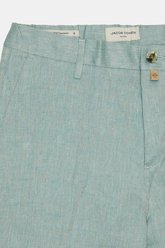 LIGHT GREEN HERRINGBONE LINEN BERMUDA 4