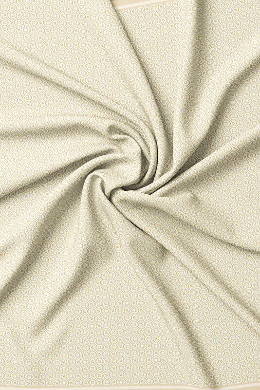 EKRU MONOGRAM LOGOLU TWILL İPEK EŞARP 2