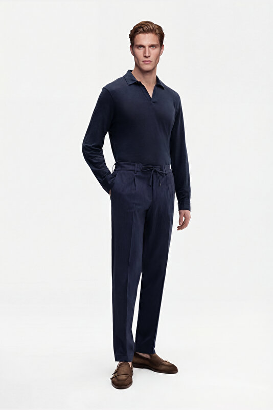 TEK PİLELİ BELİ LASTİKLİ SEERSUCKER PANTOLON
