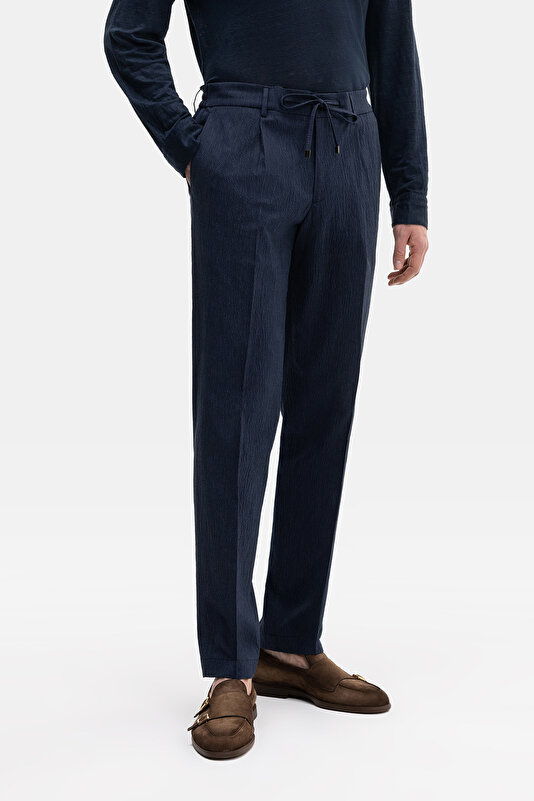 TEK PİLELİ BELİ LASTİKLİ SEERSUCKER PANTOLON 2