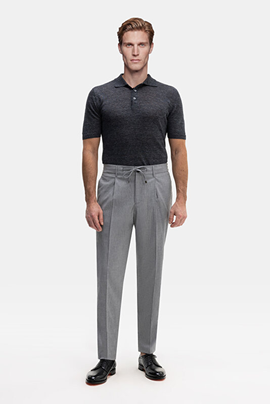 TEK PİLELİ BELİ LASTİKLİ SEERSUCKER PANTOLON