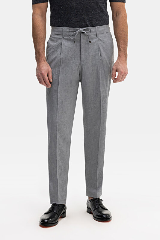 TEK PİLELİ BELİ LASTİKLİ SEERSUCKER PANTOLON 2