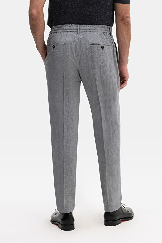 TEK PİLELİ BELİ LASTİKLİ SEERSUCKER PANTOLON 3