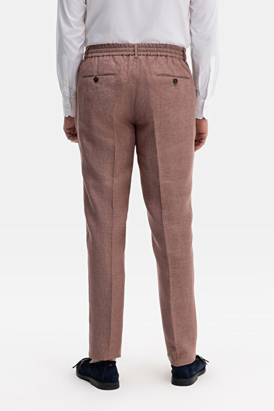 TEK PİLELİ BELİ LASTİKLİ KETEN PANTOLON 3