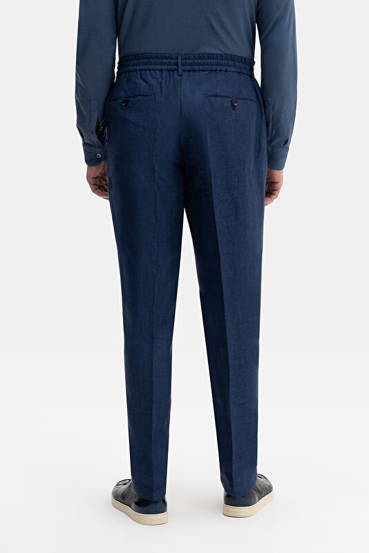 TEK PİLELİ BELİ LASTİKLİ KETEN PANTOLON 3