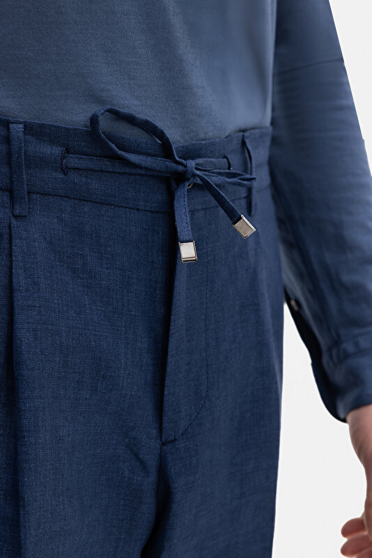 TEK PİLELİ BELİ LASTİKLİ KETEN PANTOLON 4