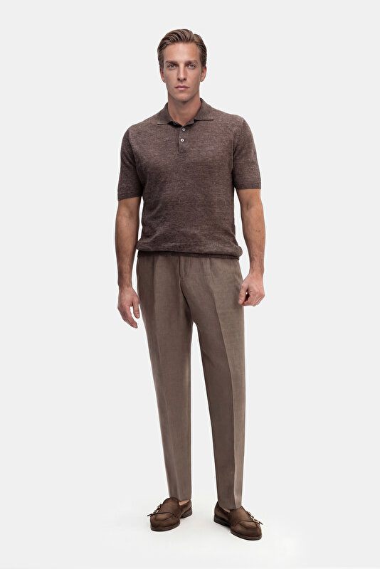 TEK PİLELİ BELİ LASTİKLİ KETEN PANTOLON