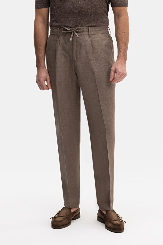 TEK PİLELİ BELİ LASTİKLİ KETEN PANTOLON 2