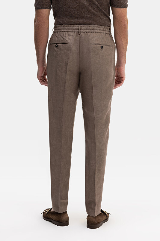 TEK PİLELİ BELİ LASTİKLİ KETEN PANTOLON 3