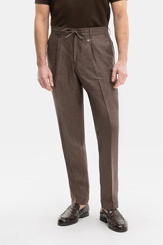 TEK PİLELİ BELİ LASTİKLİ KETEN PANTOLON 2