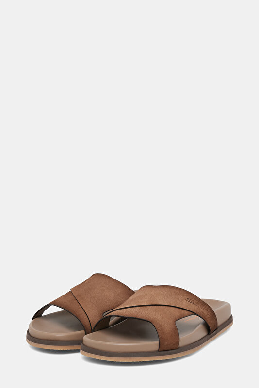 DARK BEIGE LEATHER SLIPPER 2