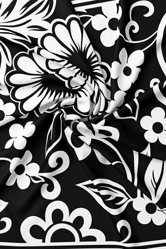 WHITE FLORAL PATTERN TWILL SCARF 2