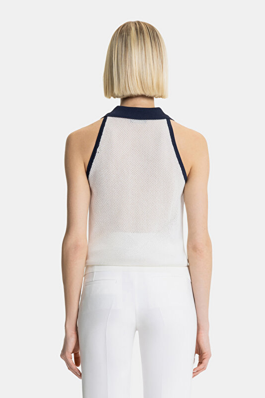NAVY BLUE POLO NECK SLEEVELESS BLOUSE 2
