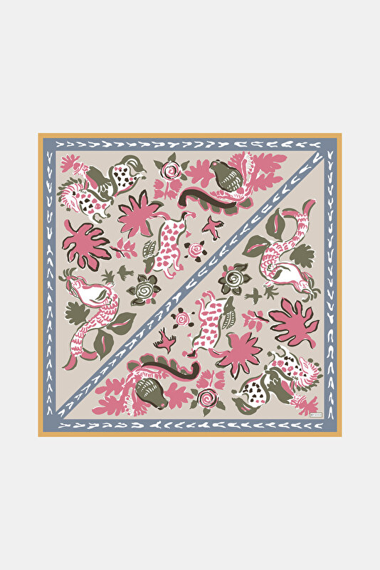 VİZON ETNİK DESENLİ TWILL İPEK EŞARP