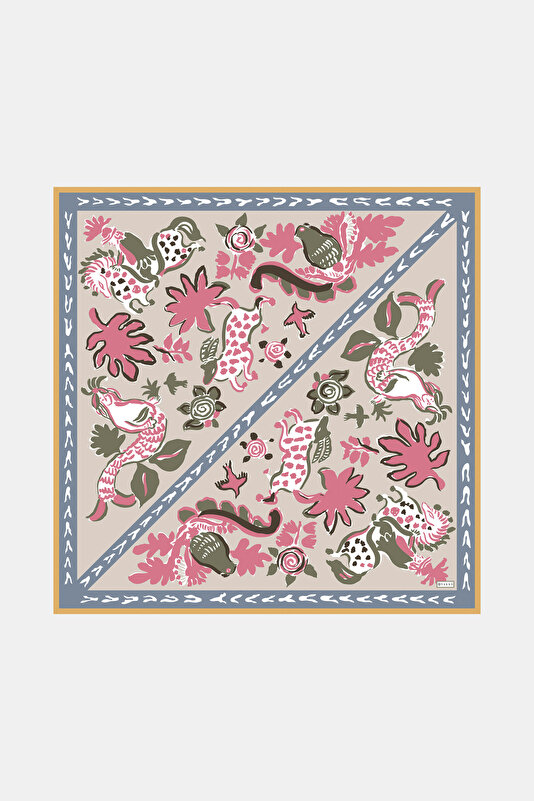 VİZON ETNİK DESENLİ TWILL İPEK EŞARP