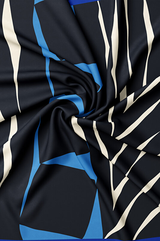 TURQUOISE GEOMETRIC DESIGN TWILL SCARF 2
