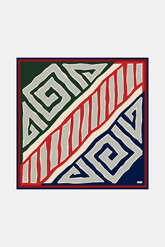 NAVY BLUE GEOMETRIC DESIGN TWILL SCARF