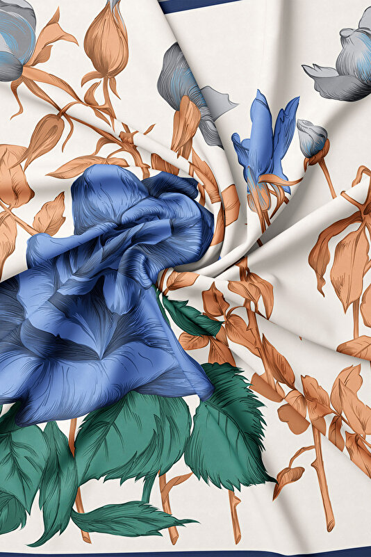 ECRU FLORAL PATTERN TWILL SCARF 2