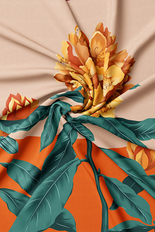 SALMON FLORAL PATTERN TWILL SCARF 2