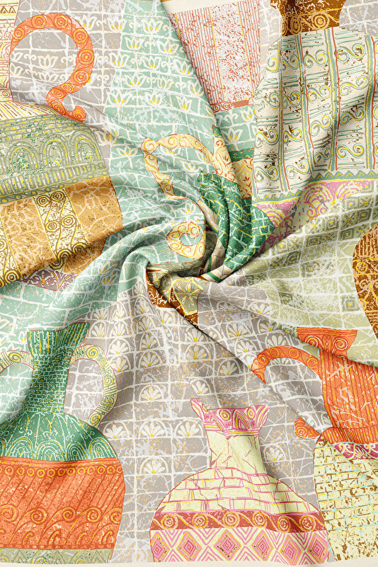 MINK ETHNIC DESIGN TWILL SCARF 2