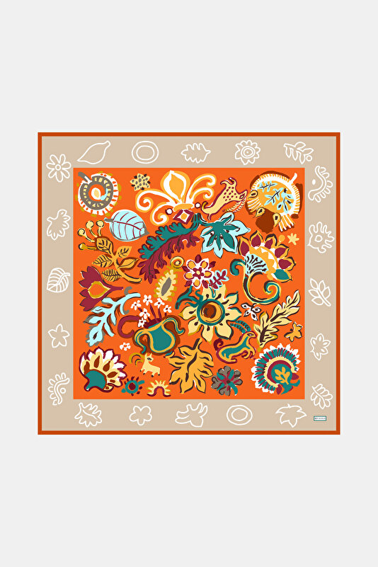 LIGHT BEIGE ETHNIC DESIGN TWILL SCARF