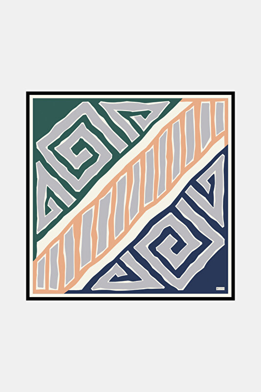 EMERALD GREEN GEOMETRIC DESIGN TWILL SCARF
