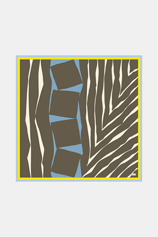 KAHVE GEOMETRİK DESENLİ TWILL İPEK EŞARP