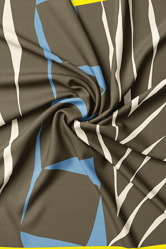 KAHVE GEOMETRİK DESENLİ TWILL İPEK EŞARP 2