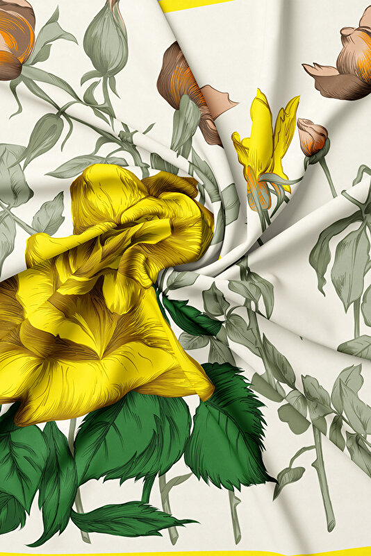 YELLOW FLORAL PATTERN TWILL SCARF 2