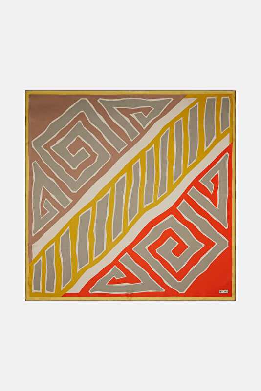LIGHT BROWN GEOMETRIC DESIGN TWILL SCARF