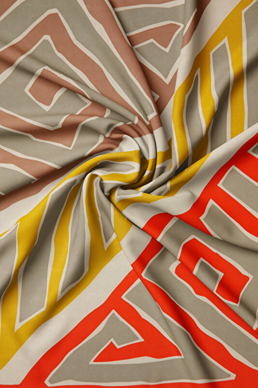 NAR ÇİÇEĞİ GEOMETRİK DESENLİ TWILL İPEK EŞARP 2