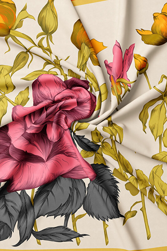CORAL FLORAL PATTERN TWILL SCARF 2