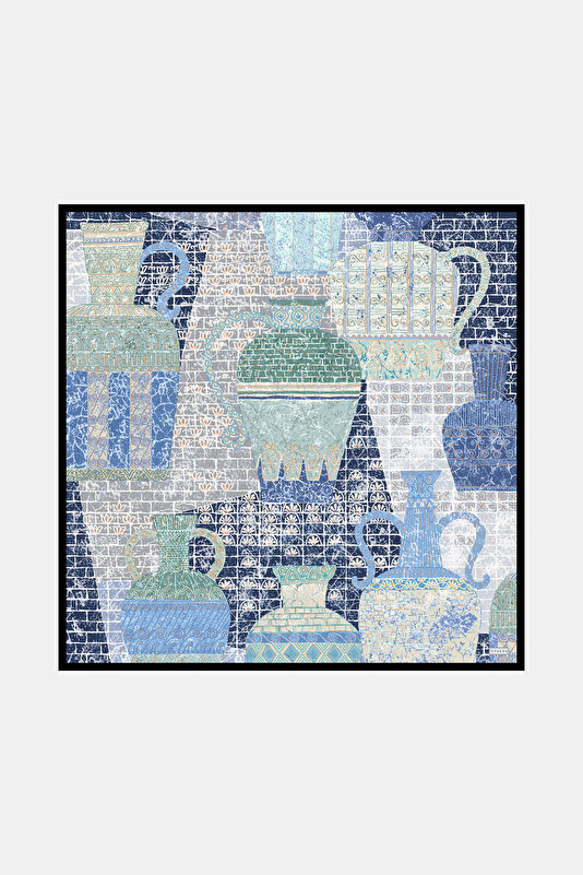 NAVY BLUE ETHNIC DESIGN TWILL SCARF