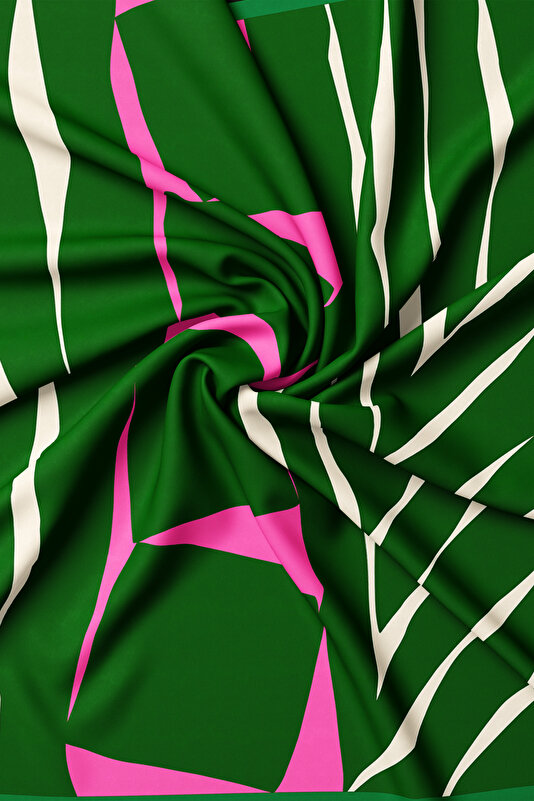 HAKİ GEOMETRİK DESENLİ TWILL İPEK EŞARP 2