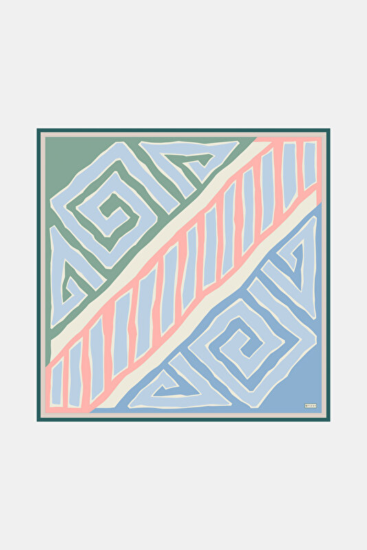 LIGHT GREEN GEOMETRIC DESIGN TWILL SCARF