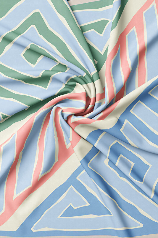 LIGHT GREEN GEOMETRIC DESIGN TWILL SCARF 2