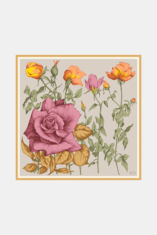 DRIED ROSE FLORAL PATTERN TWILL SCARF
