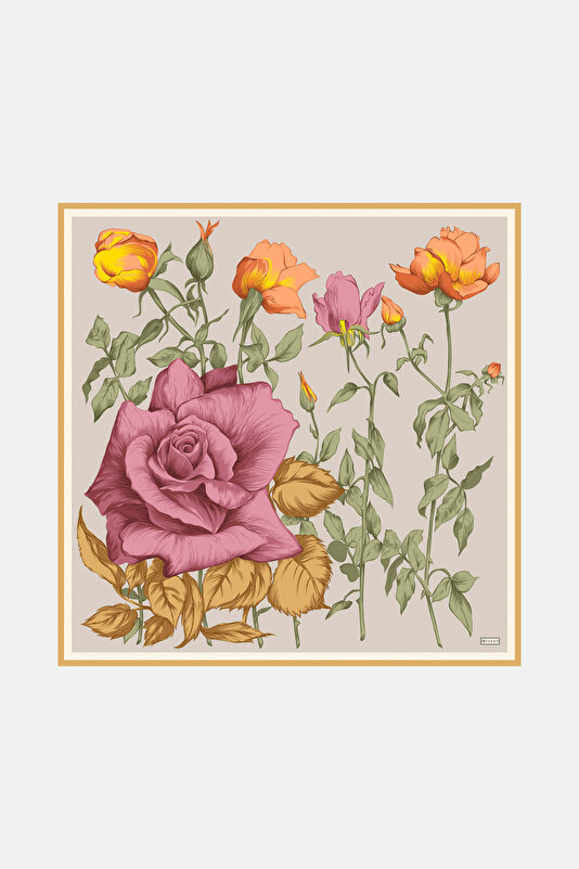 DRIED ROSE FLORAL PATTERN TWILL SCARF